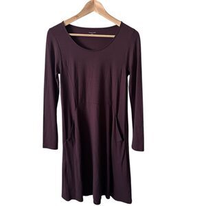 Garnet Hill Eggplant Purple Pima Cotton Long Sleeve A-Line Dress Size XS
